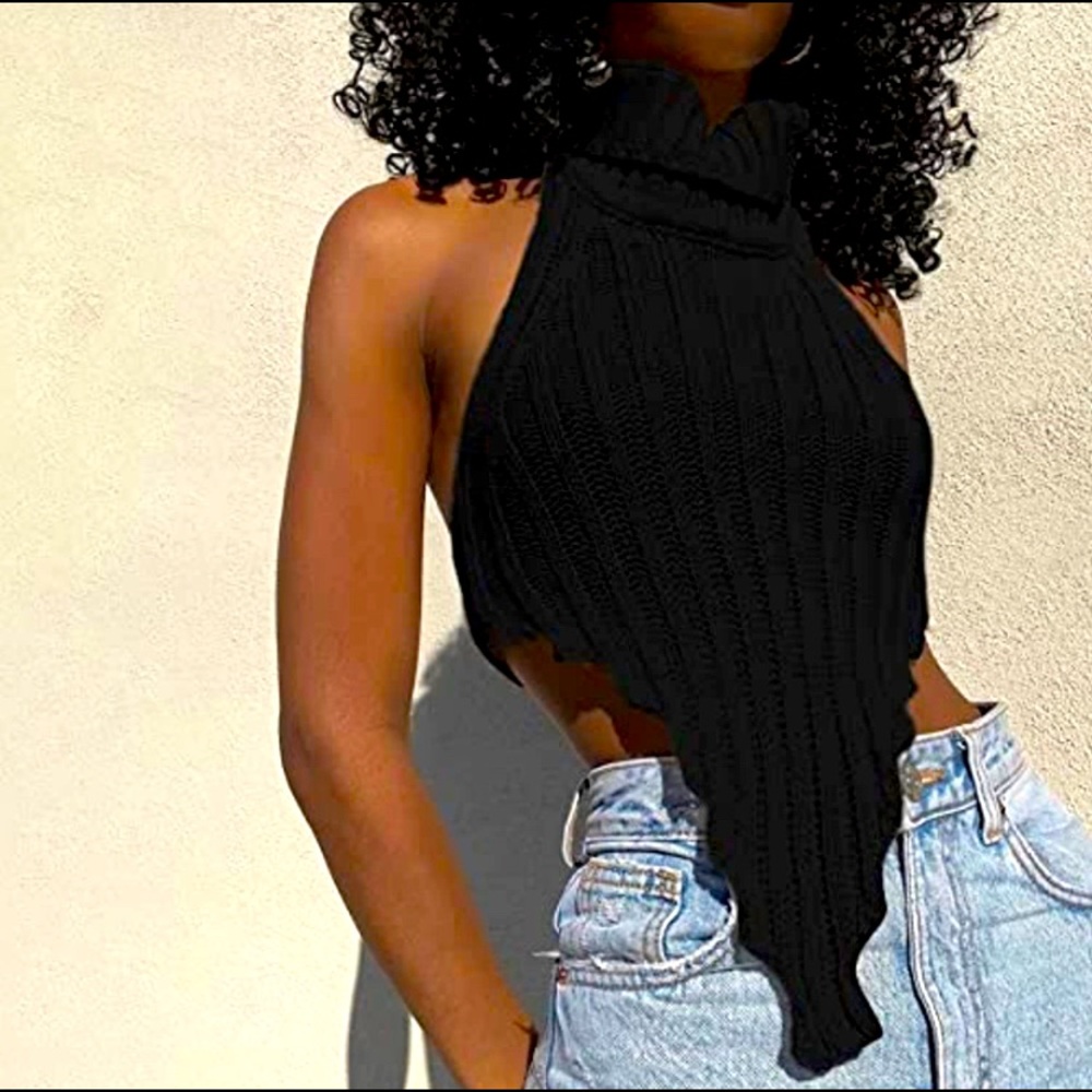 Halter top with side cutouts